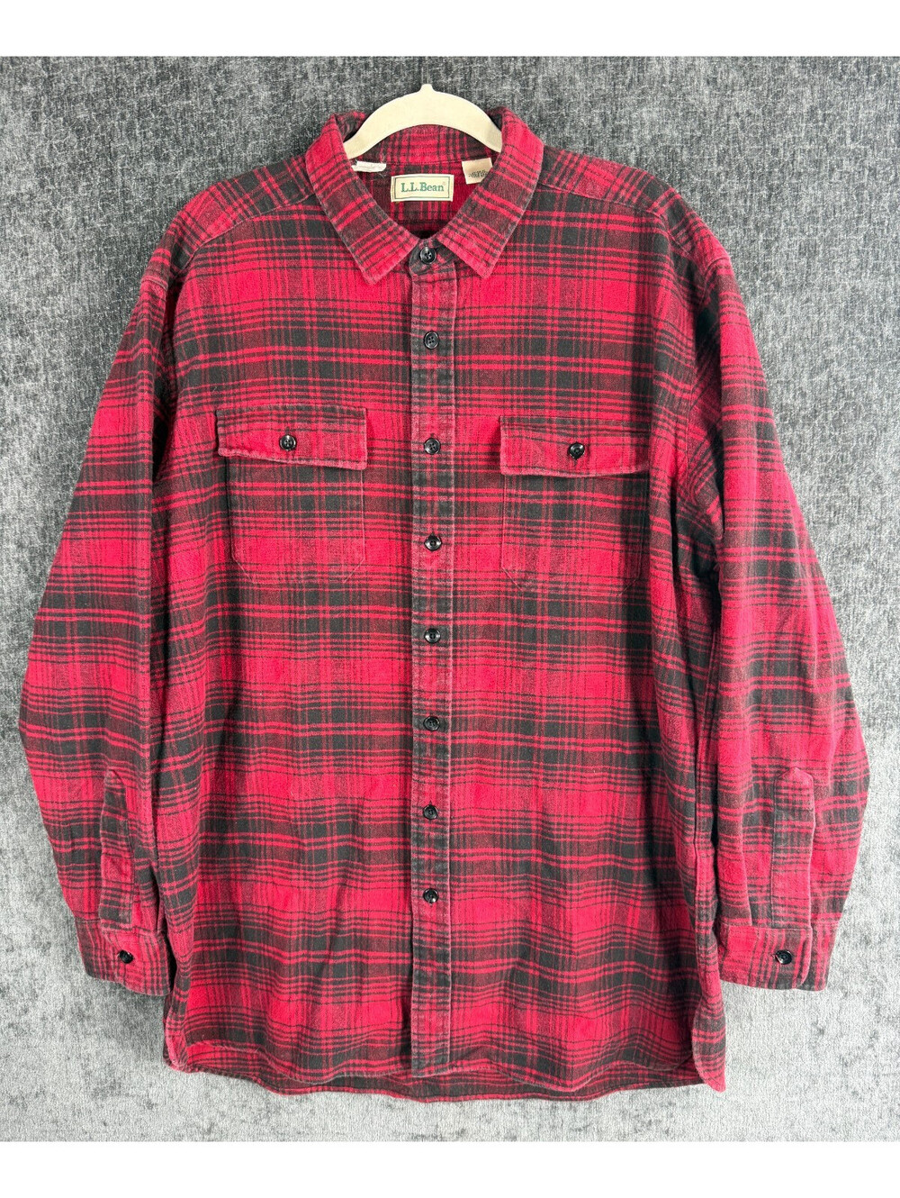 Vintage L.L. Bean Flannel Shirt Mens XL Tall Red Black Plaid Heavy Cotton